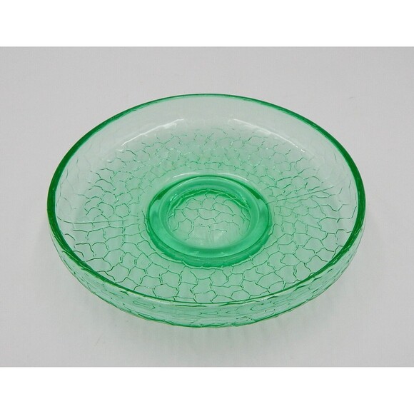 Vintage Depression Glass Bowl Green Uranium Pressed Crackle Pattern 6 1/2 Inch - Picture 4 of 6